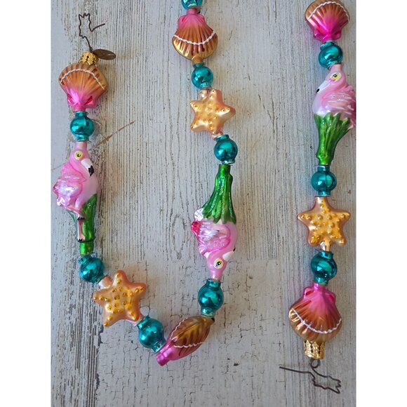 Radko flamingo shell keys Garland RARE vintage Glass Pink glitter gold Xmas tree - Picture 6 of 13